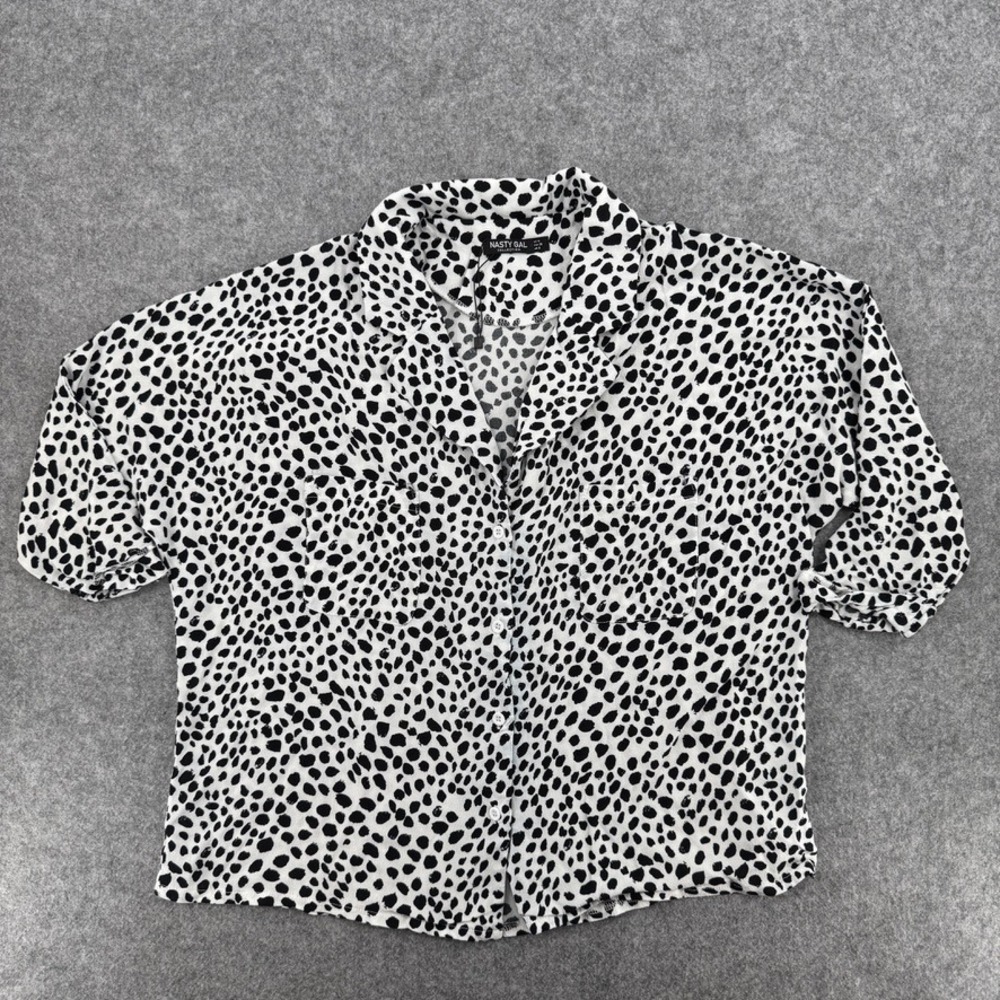 Nasty Gal Button Down Womens 4 Dalmatian Print Black White Boxy EUC